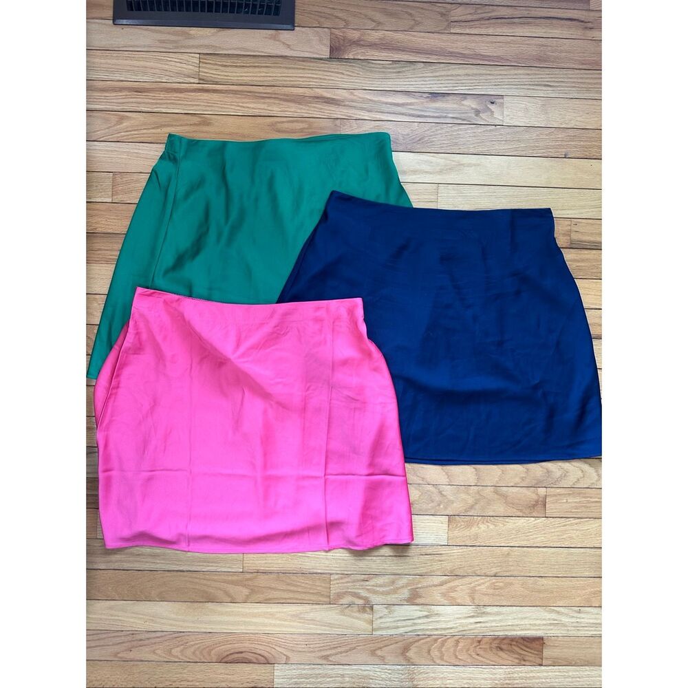 J. Crew Factory Mini Skirts Trio in Hot Pink, Emerald Green & Navy